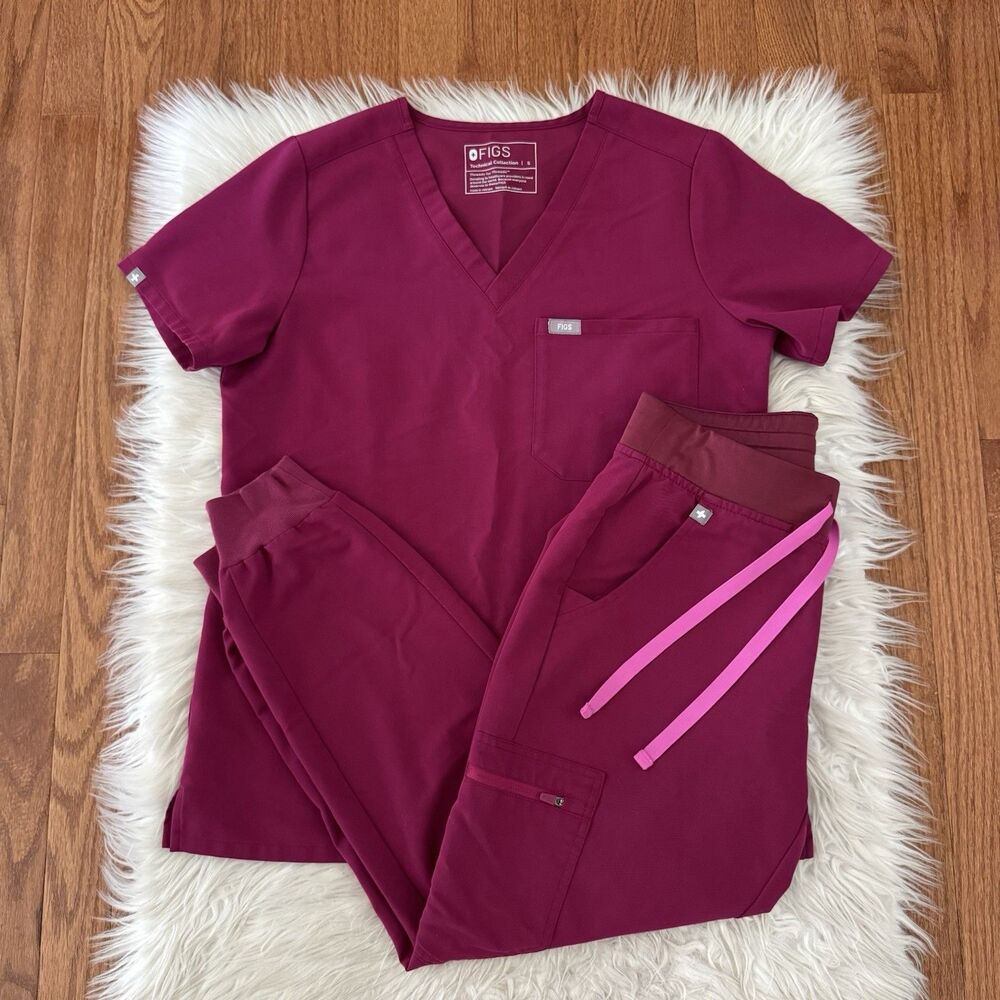 Figs Scrub Set Women’s Small Petite Dark Magenta Zamora Joggers Catarina Top EUC